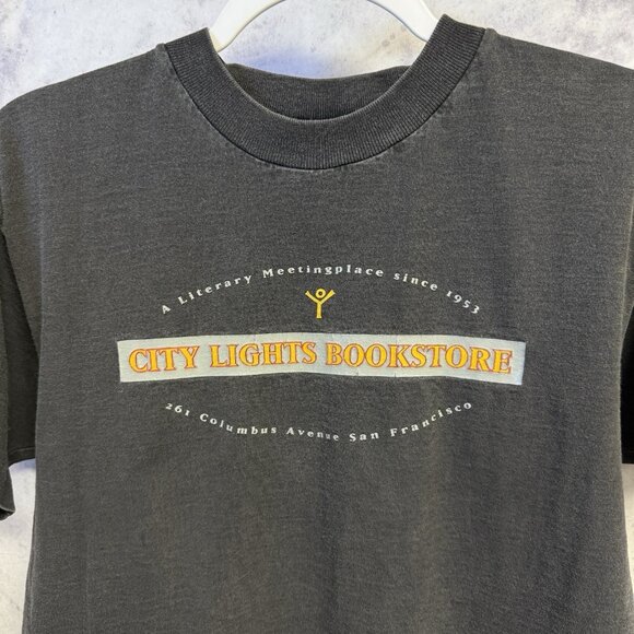 Vintage City Lights Bookstore T Shirt Medium 19x24.5 San Francisco Faded 90s - Picture 1 of 7
